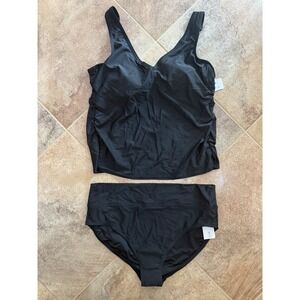 Black Women's Tankini Set - Classic Two-Piece Swimwear